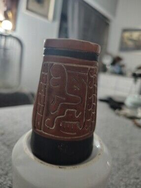 Handcrafted Brown & Black Mexican Folk Art Aztec Decorative Vase Accent